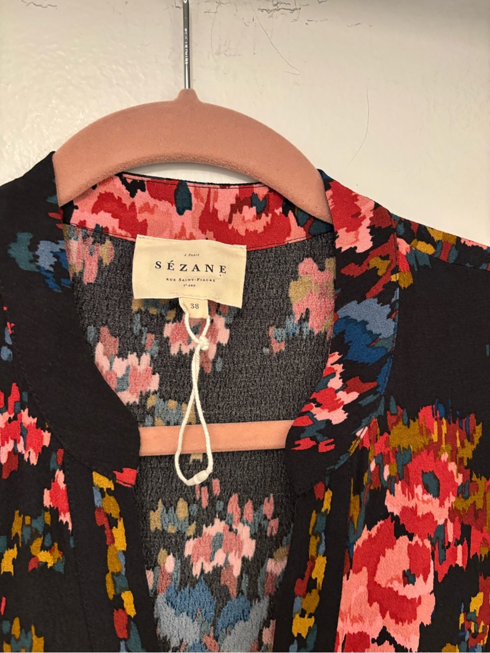 Sézane Black Bohemia Mini Dress with Pink Floral Print M - Picture 7 of 9